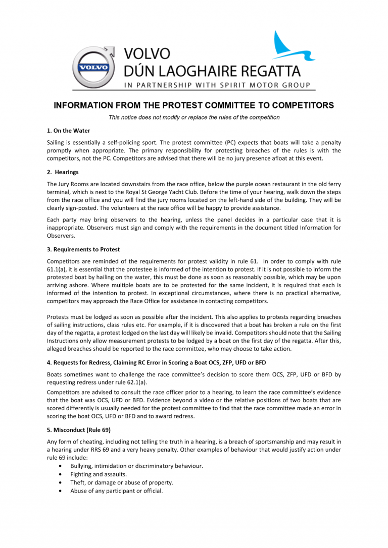 Information from Protest Committee for Competitors