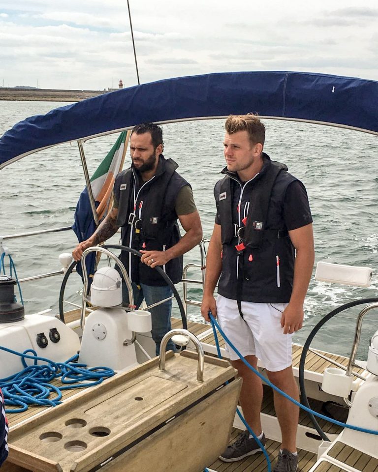 Isa Nacewa and Jordi Murphy try sailing on Dublin Bay