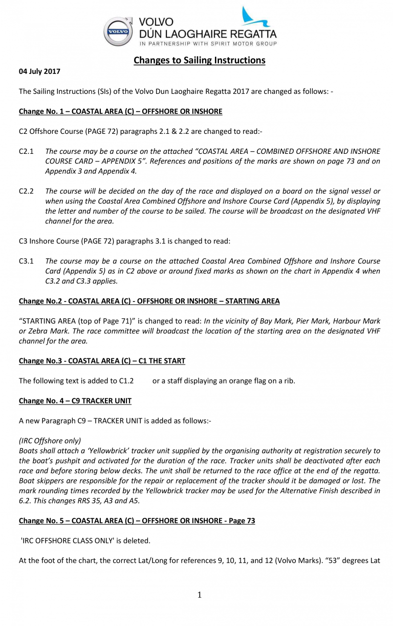 Amendments to Sailing Instructions 1-11